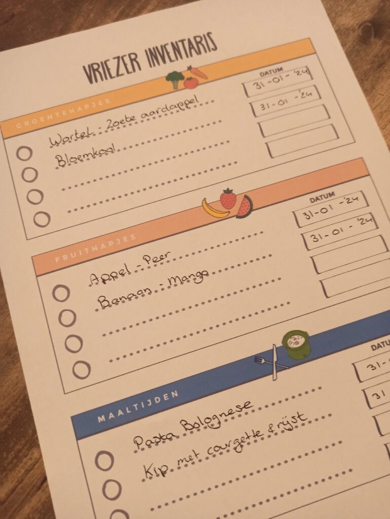 Vriezer printable voorbeeld